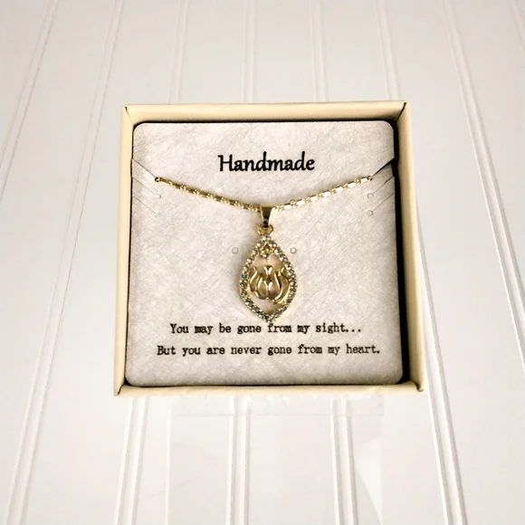 14K Gold Plated In My Heart Rememberance Rhinestone Necklace - Picture 4 of 4